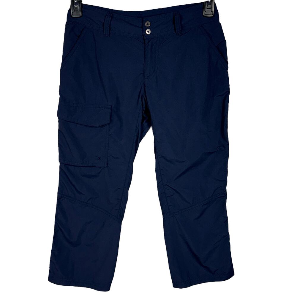 Columbia SZ 2 PFG Capris Pants Low-Rise Adjustable Waist Cargo Pocket Navy Blue
